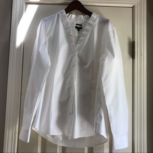 Talbots V neck blouse with ruffle